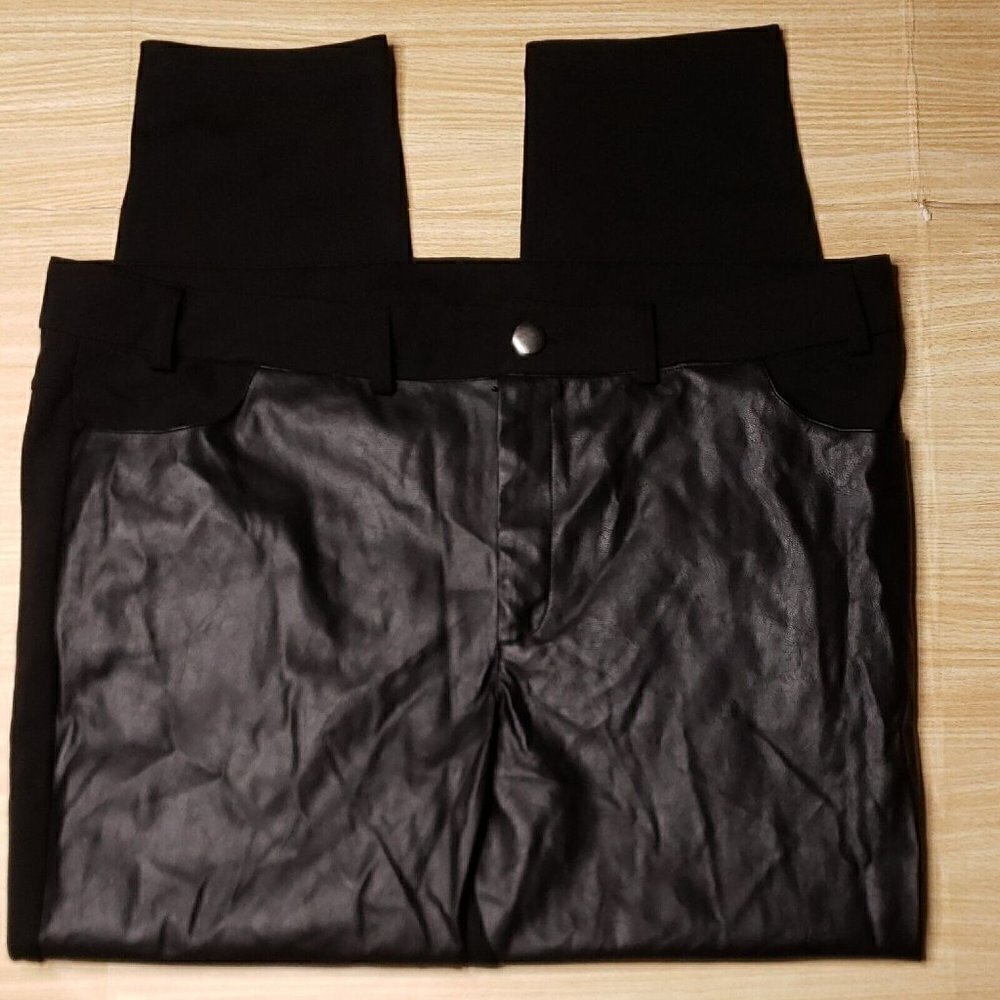 Ellos Womens Plus Black Faux Leather Front Knit Ankle Pants 20